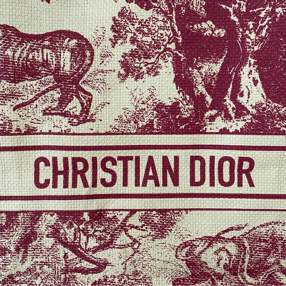 Brand New Christian Dior Red Dioriviera Print Paper Straw Tote Bag XL size - Picture 4 of 14